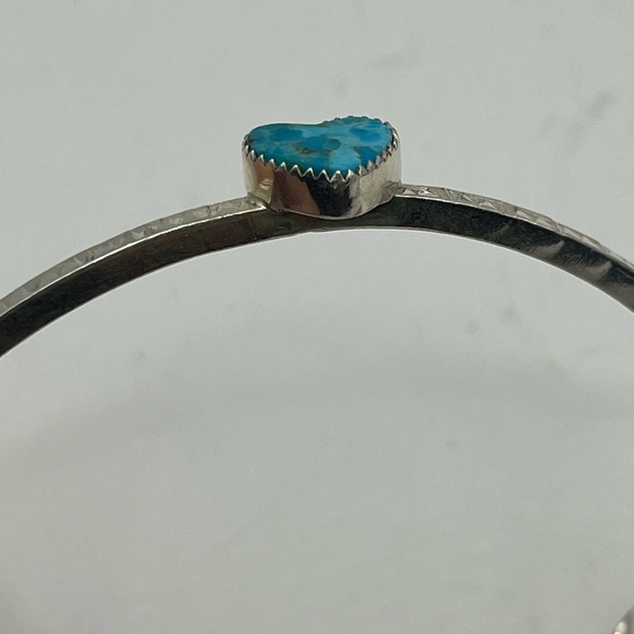 Sterling Silver Heart Turquoise Bangle Bracelet - Handmade. Southwestern Native - Picture 2 of 7